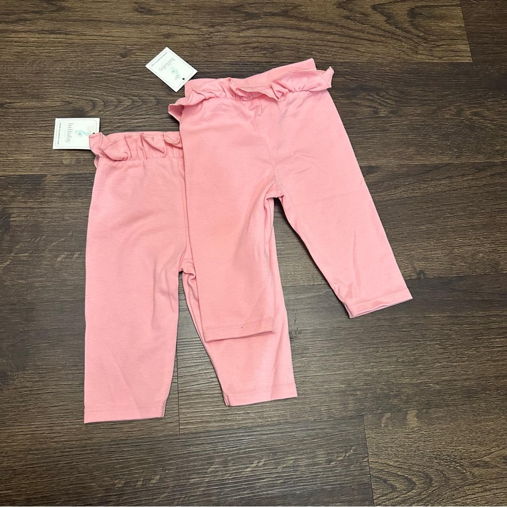 NWT Lullaby Pants 0-3 Month Pink Ruffle Baby Girl Leggings - Picture 2 of 4